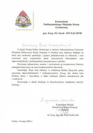 Życzenia z okzazji Święta Straży Granicznej 2020r.