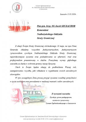 Życzenia z okzazji Święta Straży Granicznej 2020r.