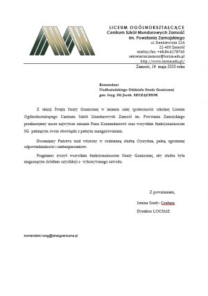 Życzenia z okzazji Święta Straży Granicznej 2020r.