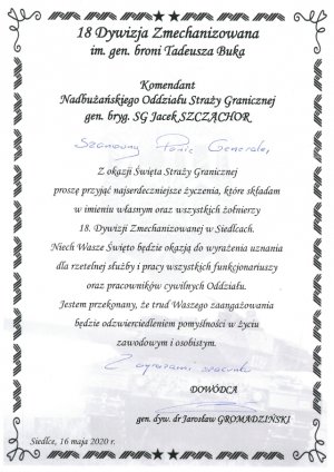 Życzenia z okzazji Święta Straży Granicznej 2020r.
