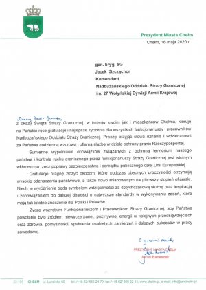 Życzenia z okzazji Święta Straży Granicznej 2020r.