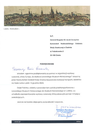 Podziękowania za pomoc w organizacji wystawy
