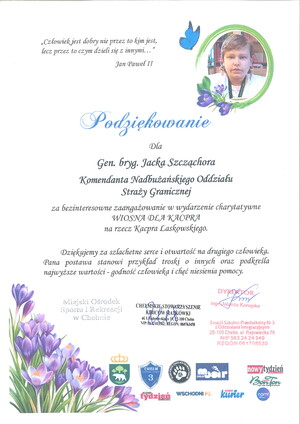 Podziękowania za udział w wydarzeniu charytatywnym