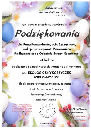 Podziękowanie za pomoc i wsparcie organizacji konkursu