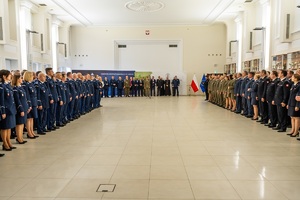 Uczestnicy spotkania wielkanocnego służb mundurowych województwa lubelskiego w sali KWP w Lublinie