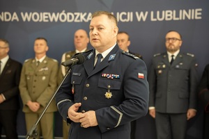 Uczestnicy spotkania świątecznego służb mundurowych woj. lubelskiego w sali konferencyjnej KWP w Lublinie