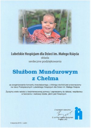 Podziękowania Lubelskiego dla Dzieci Hospicjum im. Małego Księcia dla NOSG