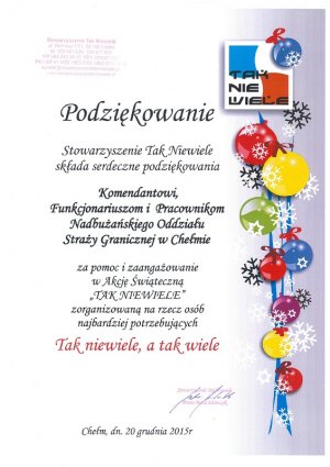 Podziękowania Stowarzyszenia Tak Niewiele